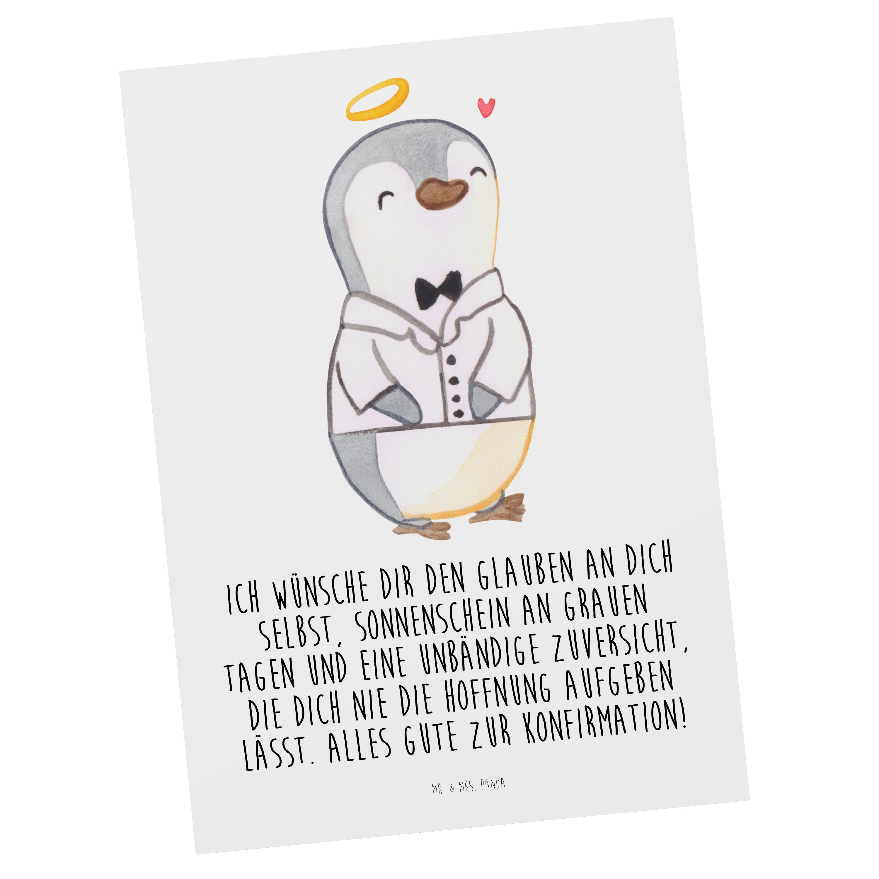 Mr. & Mrs. Panda Postkarte Pinguin Konfirmation Hemd - Weiß - Geschenk, Hoffnung, Kommunion, Geb