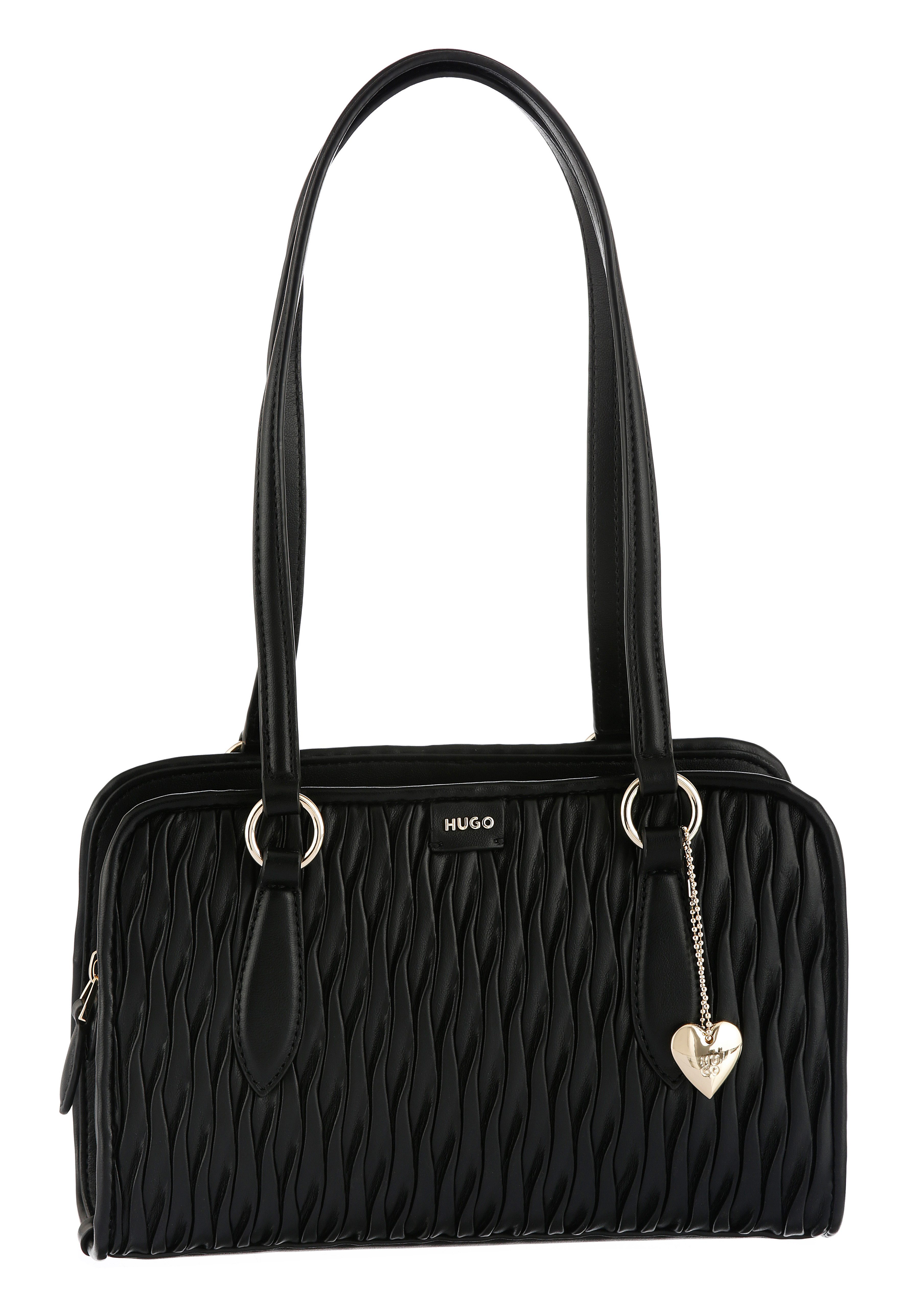 HUGO Handtasche Clioh M_Tote SM, Handbag mit Herzanhänger, Handtasche in Faltenoptik