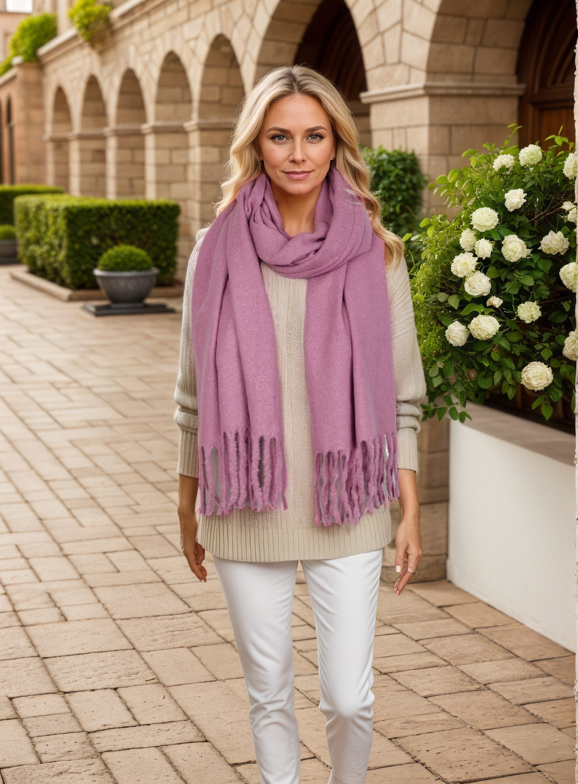 MIRROSI Modeschal weicher und warmer Unifarbe Schal mit Fransen, 65x180cm, Feine Struktur, Damen Halstuch ideal für Herbst und Winter
