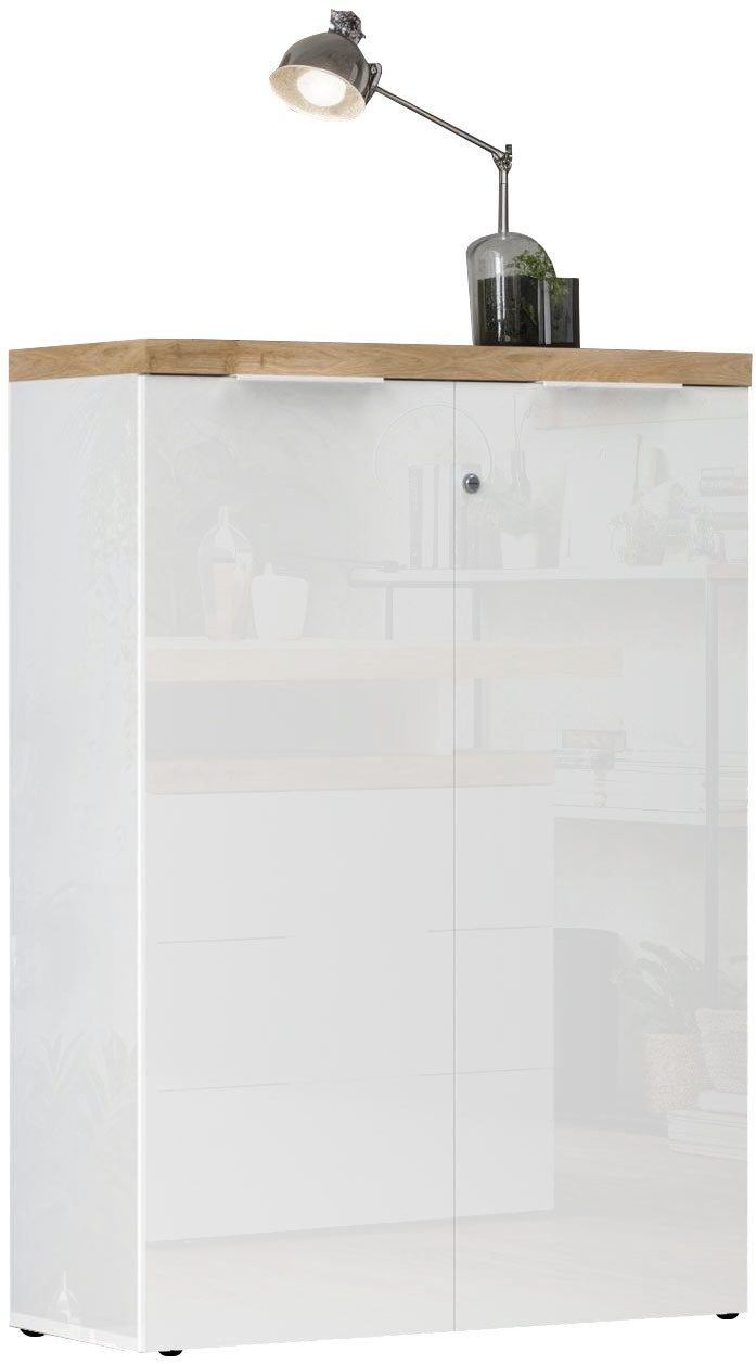 Home affaire Aktenschrank Easy H 115 cm, Büroschrank, Mehrzweckschrank mit 2 Türen Metallgriffe, abschließbar, Top 38 mm stark