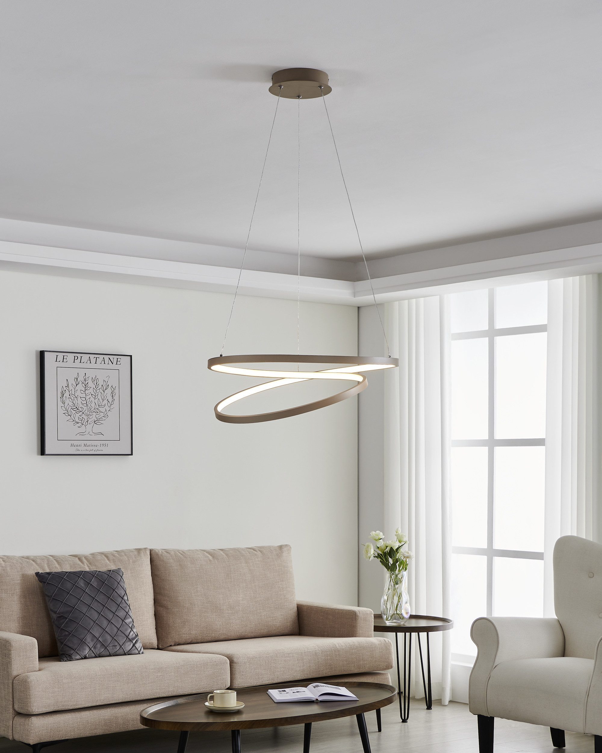 EGLO Hängeleuchte RUOTALE Pendellampe - Alu, Stahl - LED - 36W - IP20, LED fest integriert, Warmweiß, Hängelampe, Deckenlampe, Wohnzimmer, Esszimmer, H150 x Ø55 cm