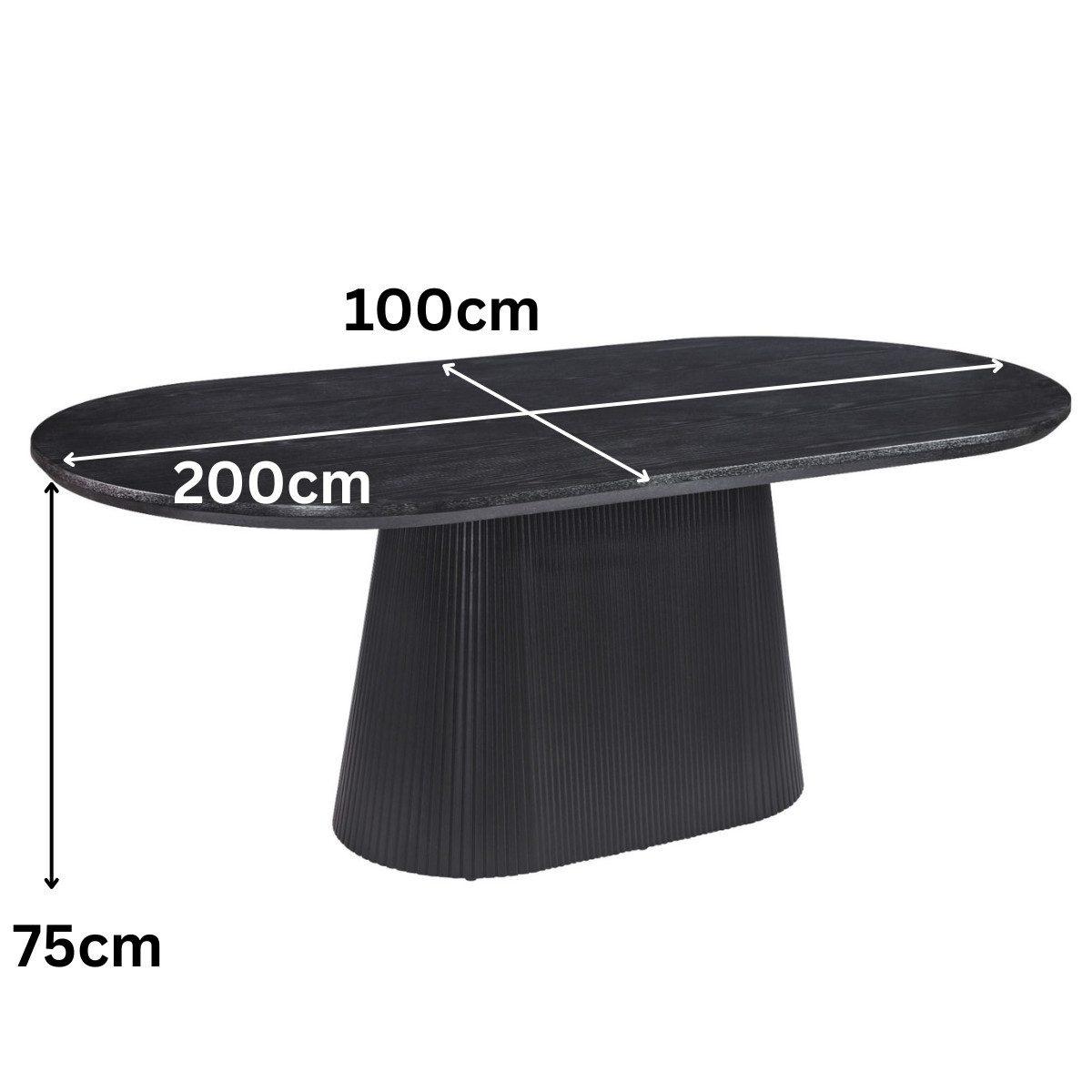 alesvelt Esstisch Dervio MDF Tischplatte in edler Holzoptik Tischbein im Säulenstil oval (1-Tisch), 200x100x75cm, MDF schwarz
