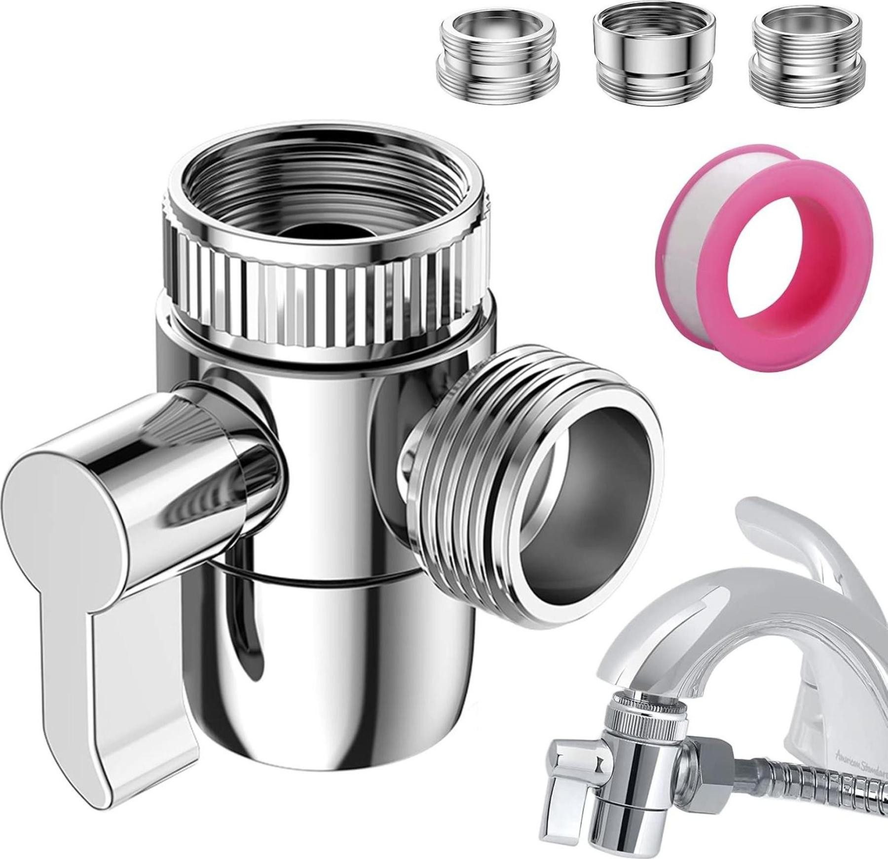 FELIXLEO 3-Wege-Ventil 3 Wege Umschaltventil 1/2 Zoll mit M22 X M24 Wasserhahn Adapter 3, (1-tlg)