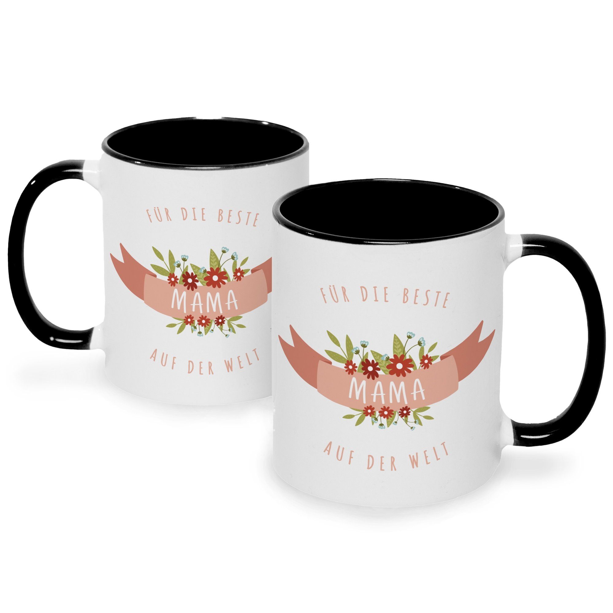 GRAVURZEILE Tasse mit Spruch Für die beste Mama, Keramik, Farbe: Schwarz & Weiß