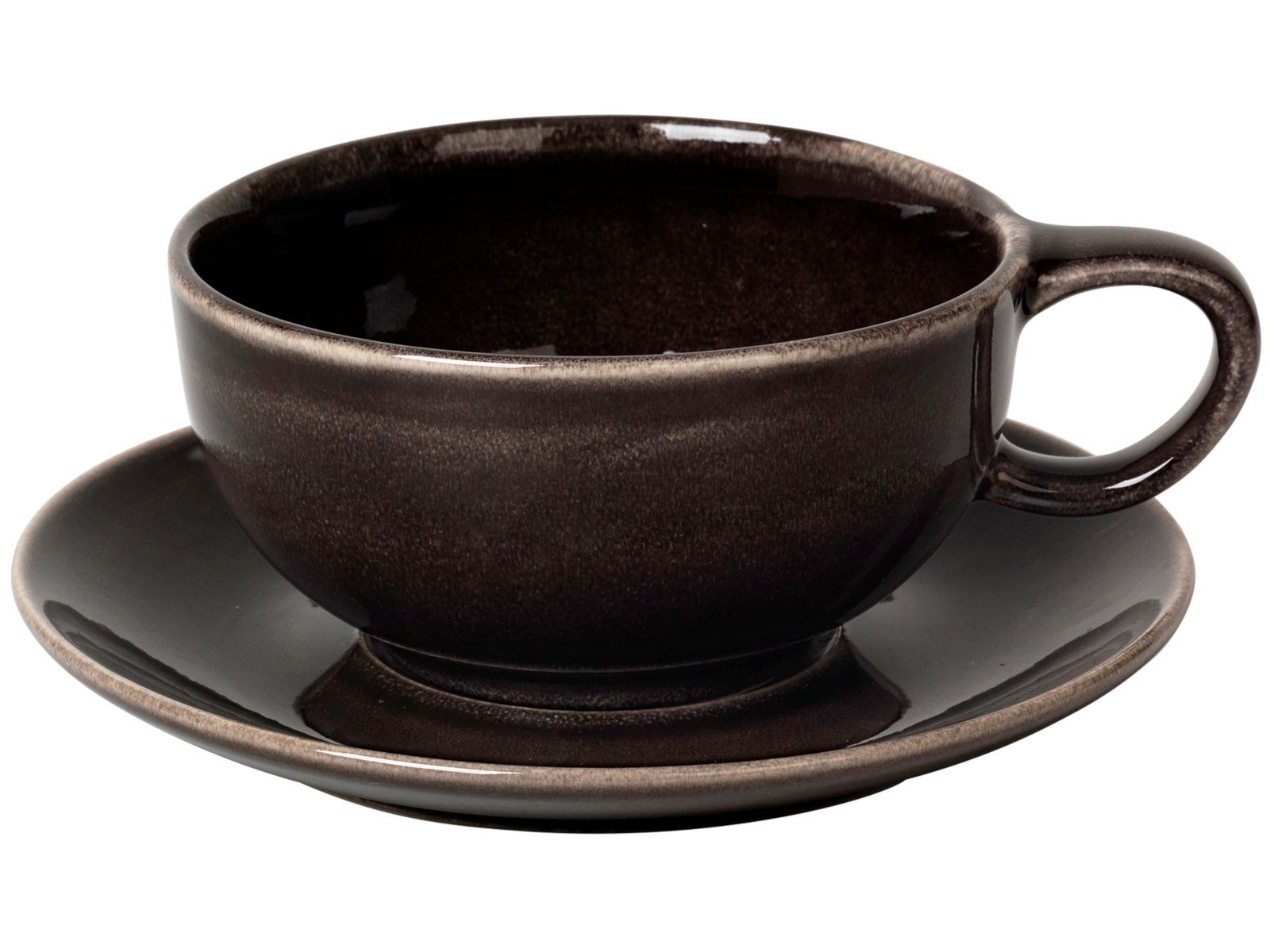 Broste Copenhagen Tasse NORDIC COAL Tasse mit Untertasse 0,25 l, Steinzeug mit reaktiver Glasur, Nordic Coal Tasse mit Untertasse