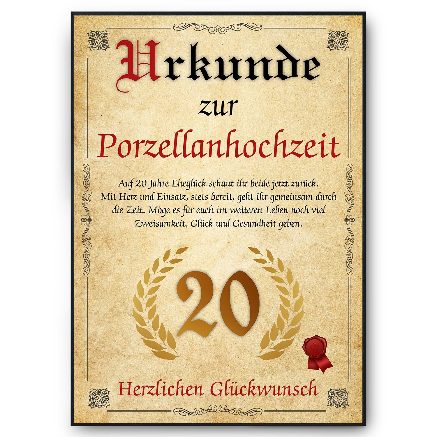 Tigerlino Poster Urkunde zum 20. Hochzeitstag Geschenk 20. Jahrestag Karte günstig online kaufen