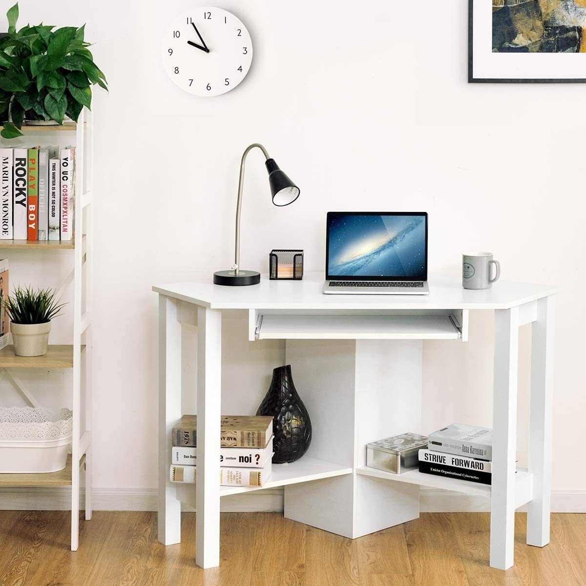 Tastaturablage&Ablagen, COSTWAY ausziehbarer Weiß Schreibtisch, mit 120x60x77cm