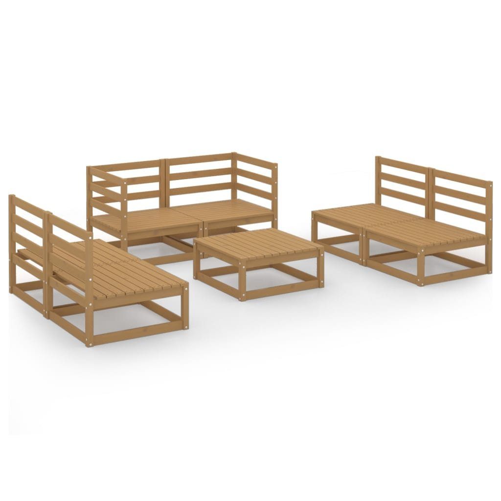 7-tlg. Kiefer, Massivholz Garten-Lounge-Set Gartenlounge-Set vidaXL (1-tlg) Honigbraun