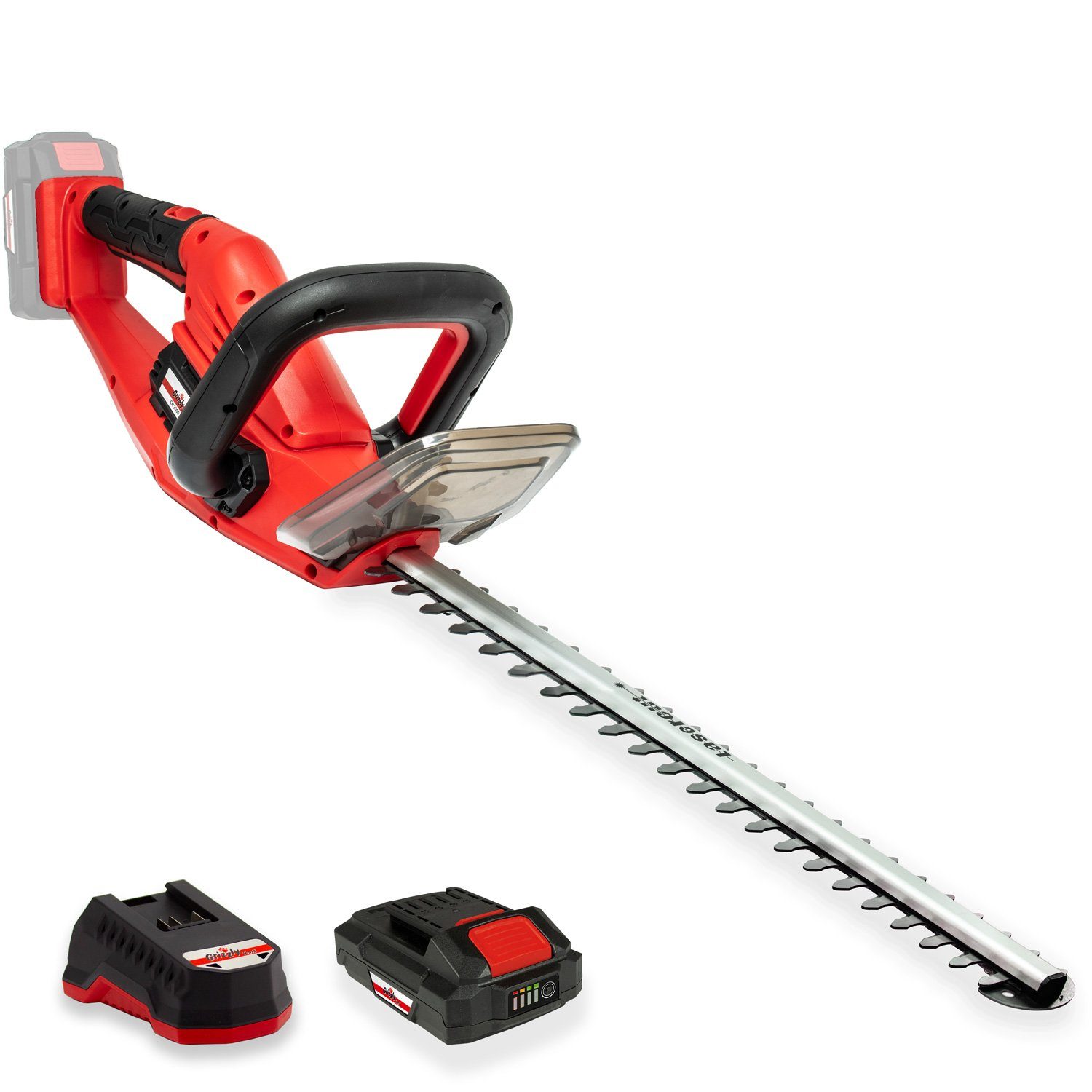 Grizzly Tools Akku-Heckenschere 52 cm Schnittlänge, 15 mm Aststärke, inkl. 20 V Akku, Ladegerät