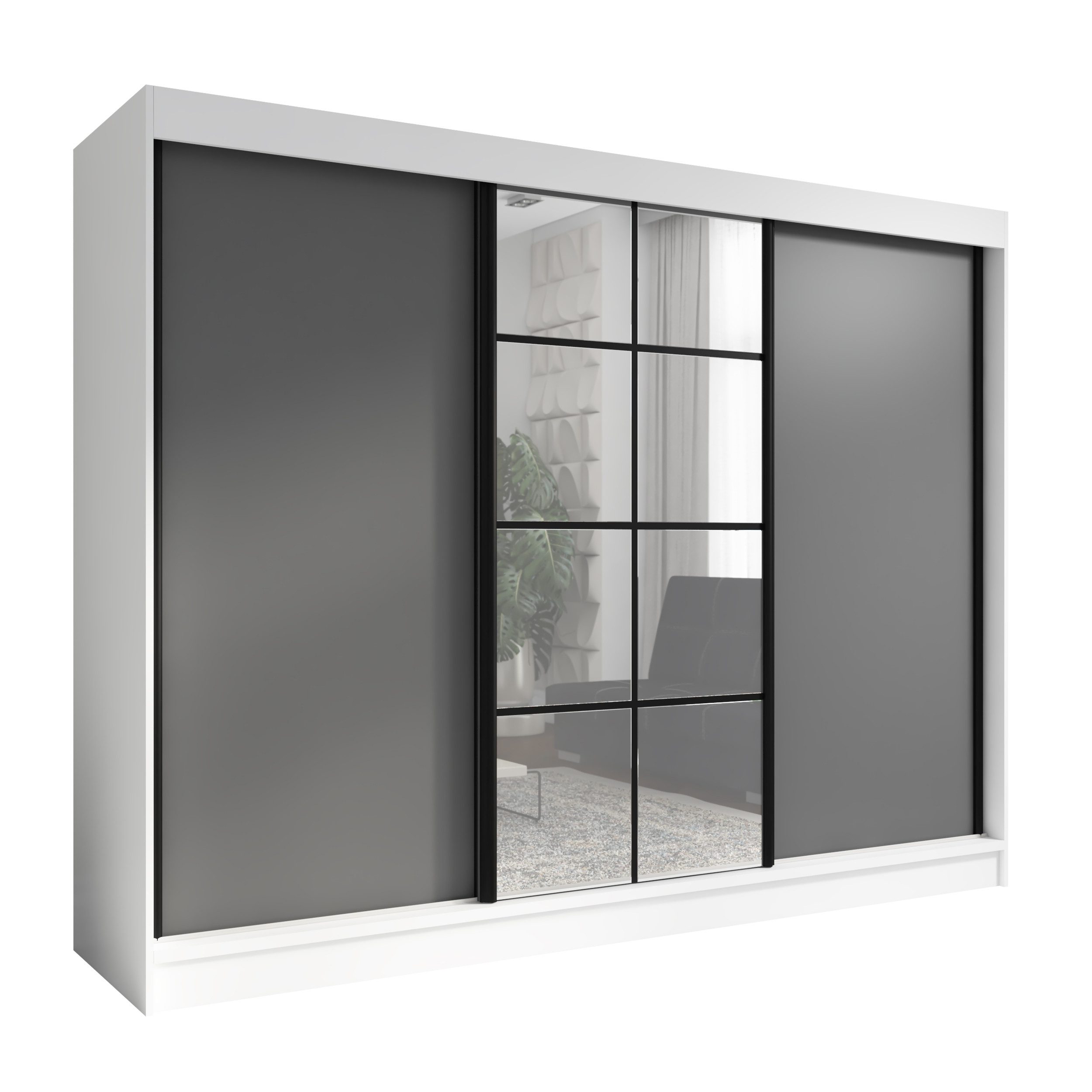 A&J MöbelLand GmbH Schwebetürenschrank ORAVELLE 3-türiger Kleiderschrank mit Spiegel, 4 Schubladen (TOP ANGEBOT! Geräumiger Schrank mit einer Breite von 200 cm und Spiegel, ideal zur Aufbewahrung von Kleidung und Accessoires. 4 Schubladen gratis und viel Stauraum. TOP PRODUKT! Wählen Sie das ideale Modell für Ihr Schlafzimmer!, Gratis 4 Schubladen – Katalogpreis der Schubladen 219 Euro) Breite: 200 cm, Höhe: 215 cm, Tiefe: 59,5 cm