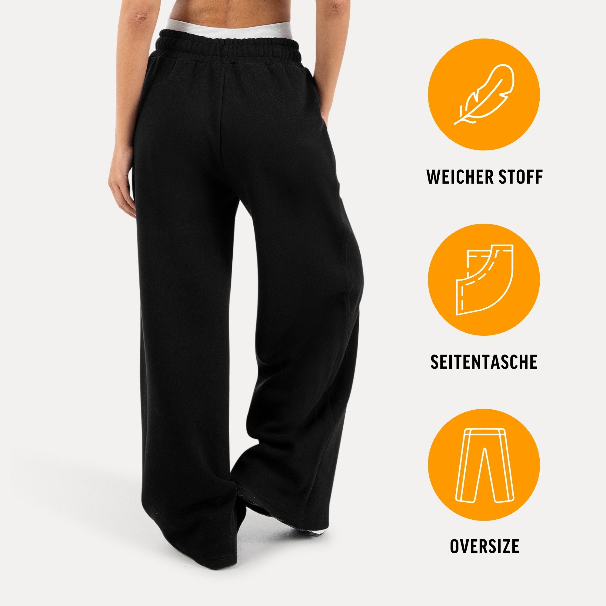 Smilodox Jogginghose Thalea, Jogger Damen, Wide-Leg mit Tunnelzug und Logo Weites Bein, Seitentaschen mit Rippeinsatz, Logo-Stitching, Freizeit