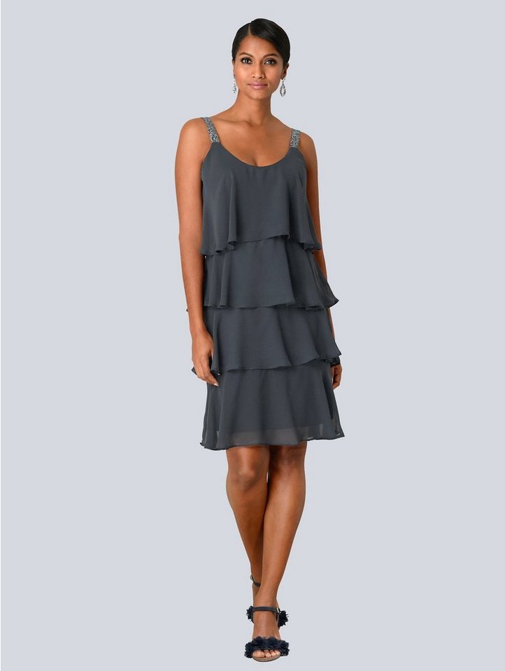 Alba Moda Kleid in mehreren Lagen gearbeitet in blau