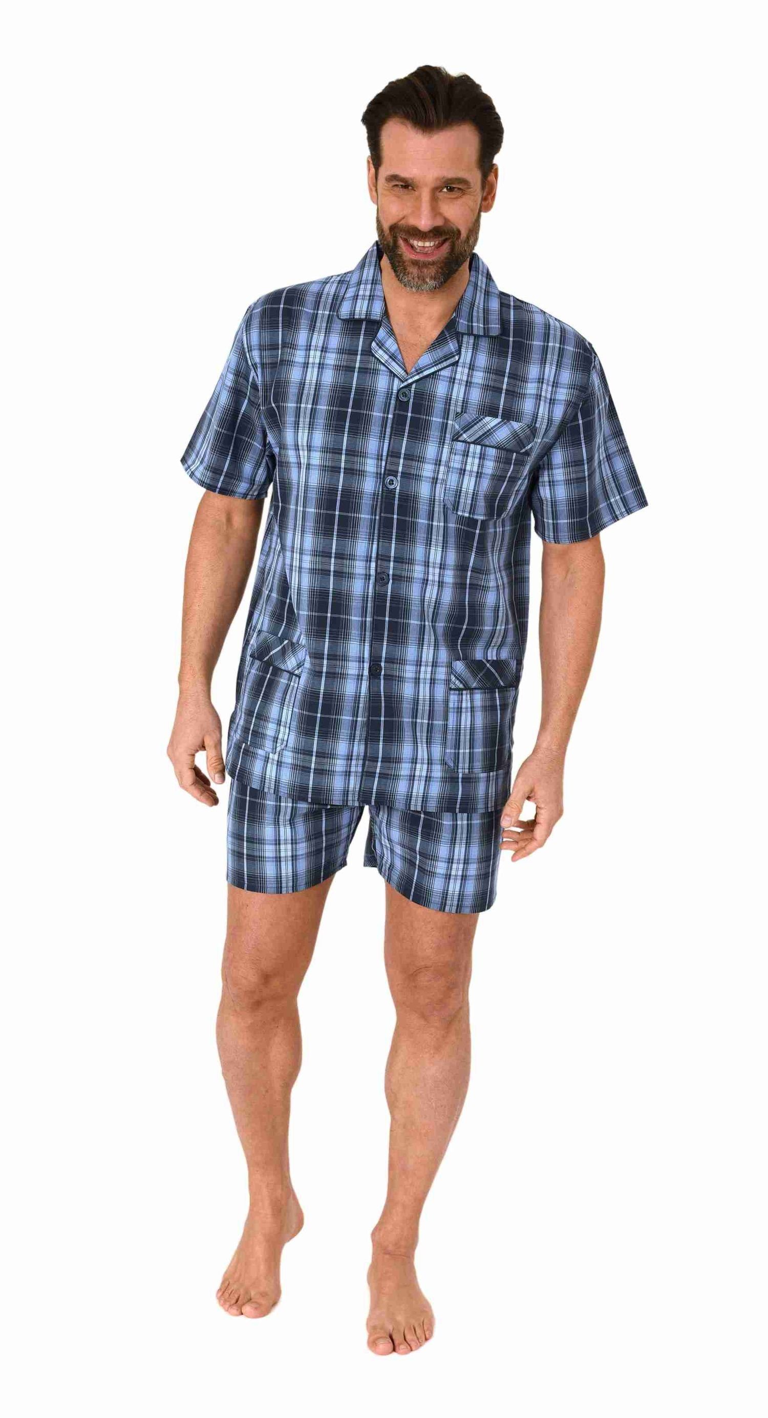 Normann Pyjama Herren kurzarm Schlafanzug Shorty Pyjama gewebt mit Knopfleiste