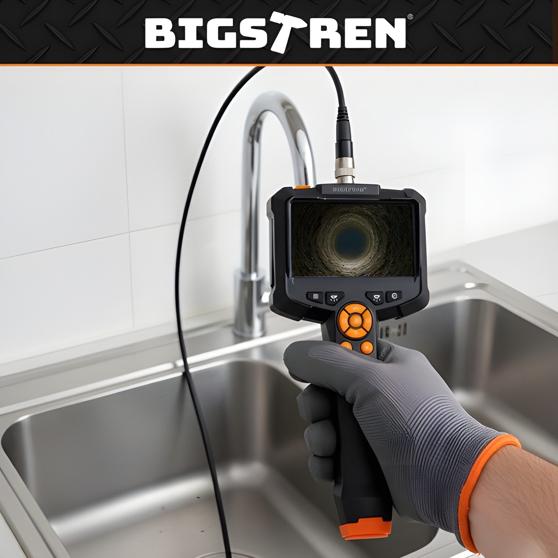 BIGSTREN Endoskopkamera Rohrkamera Kanalkamera 5m Inspektionskamera (Endoskop, 3 Ausätze (Magnet, Haken, Speigel), 8 LED-Stufen)