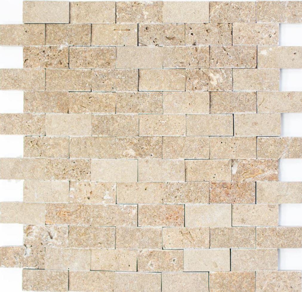 Mosani Mosaikfliesen Travertin Steinwand Wand Naturstein walnuss braun Brick Splitface
