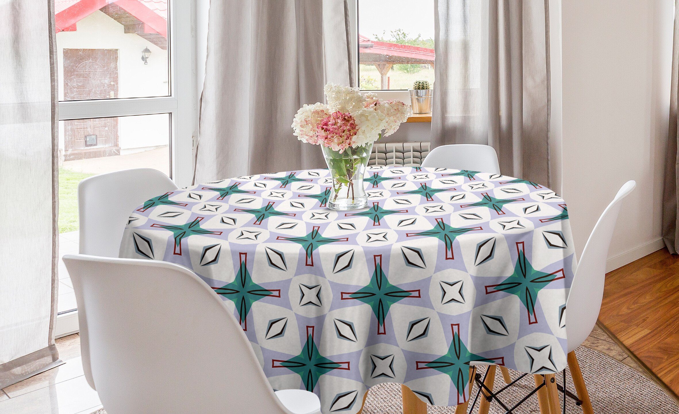 Dekoration, für Abakuhaus Abdeckung Modern abstrakte Küche Tischdecke geometrische Tischdecke Kreis Esszimmer