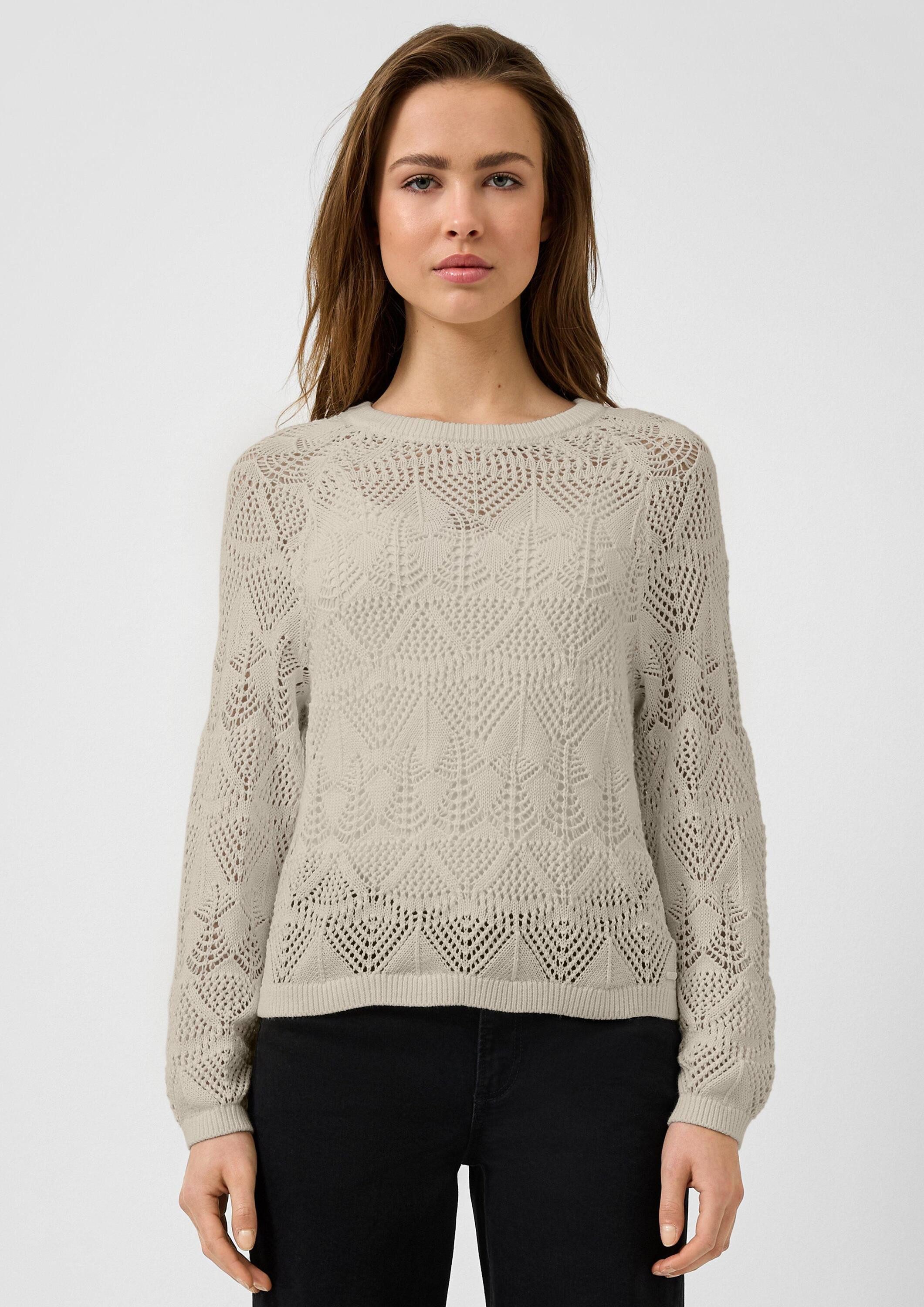QS Longpullover Strickpullover Baumwollpullover mit Ajourmuster günstig online kaufen
