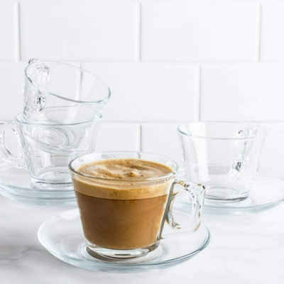 Pasabahce Kaffeeservice »Pasabahce 97302 VELA 195 ml Kaffeetassen mit Henkel 6er Set« (12-tlg), Glas, 12-Teiliges Set, 6 Personen