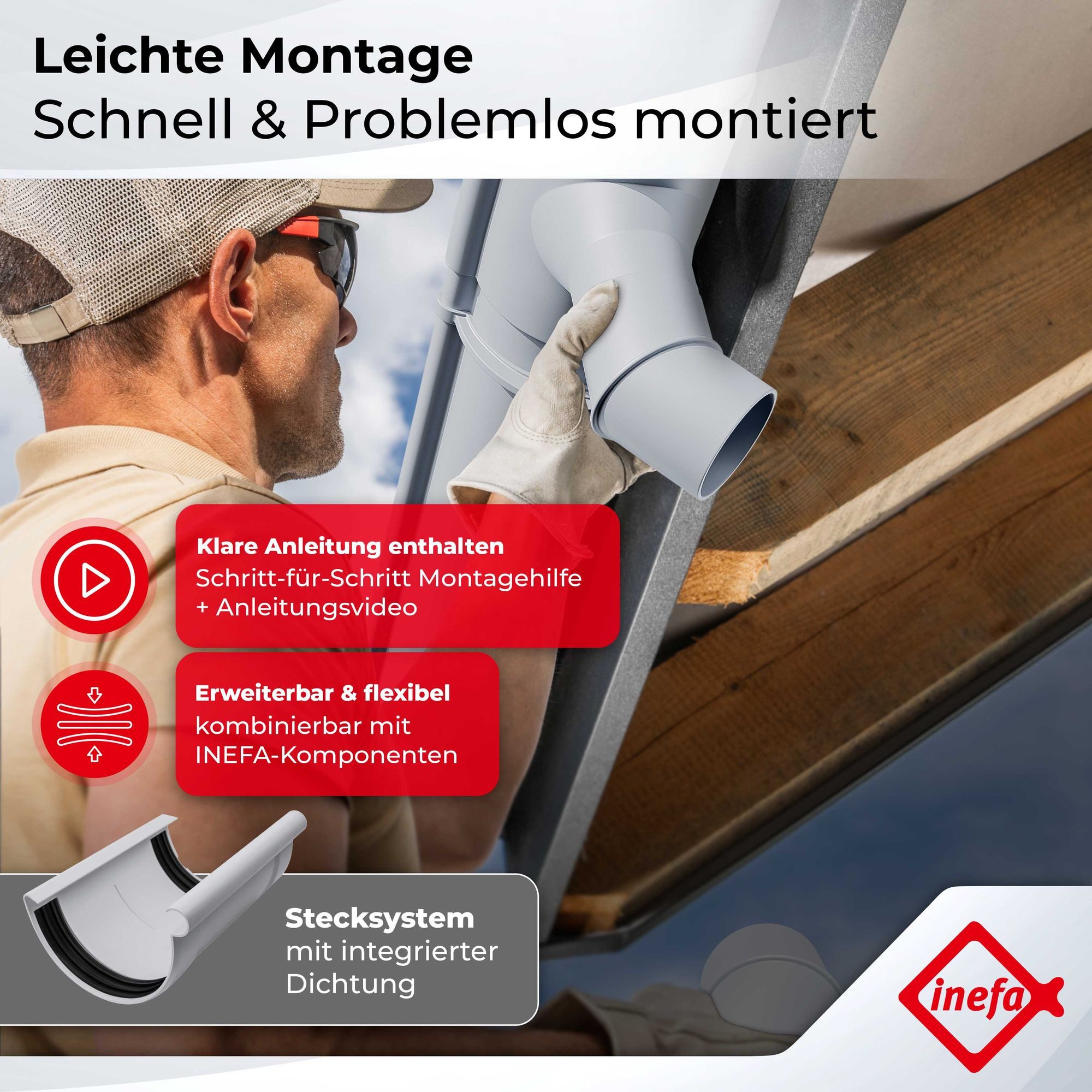 INEFA Dachrinne NW 100 Dachrinnen-Set halbrund für Gartenhaus, Carport, Terrasse,3m, Regenrinnen-Set von INEFA, 1-St., Set für eine Dachseite, 1 Dachseite, Rege – Bild 5 von 5