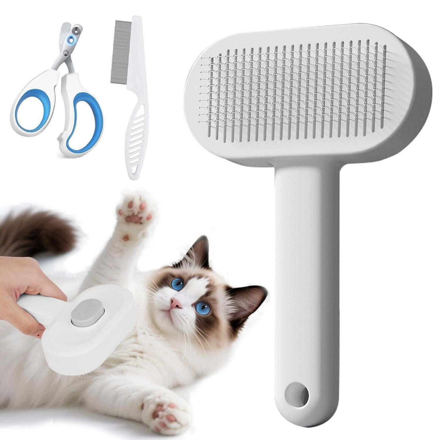 LuxusKollektion Putzzeug-Set Haustierpflege Set 3-teilig Weiss/Grau
