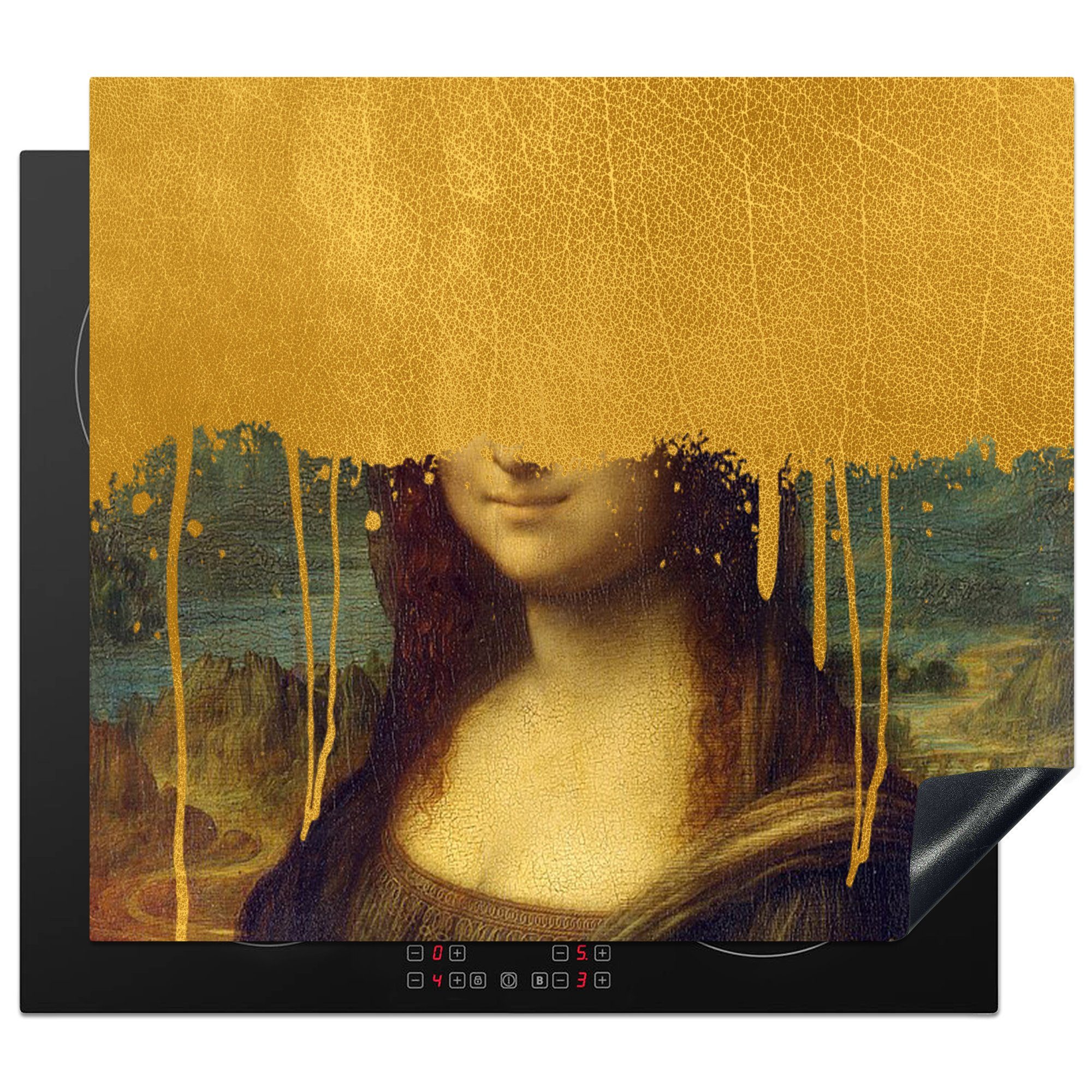 cm, - tlg), für Gold küche, Herdblende-/Abdeckplatte Lisa die - Ceranfeldabdeckung Induktionsmatte MuchoWow (1 Mona 59x52 Vinci, Vinyl, Da