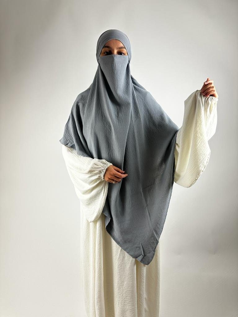 Aymasal Kopftuch Zweilagiger Khimar Aqsa Jazz islamischer Khumur Kopftuch Hijab Nikab Hellgrau