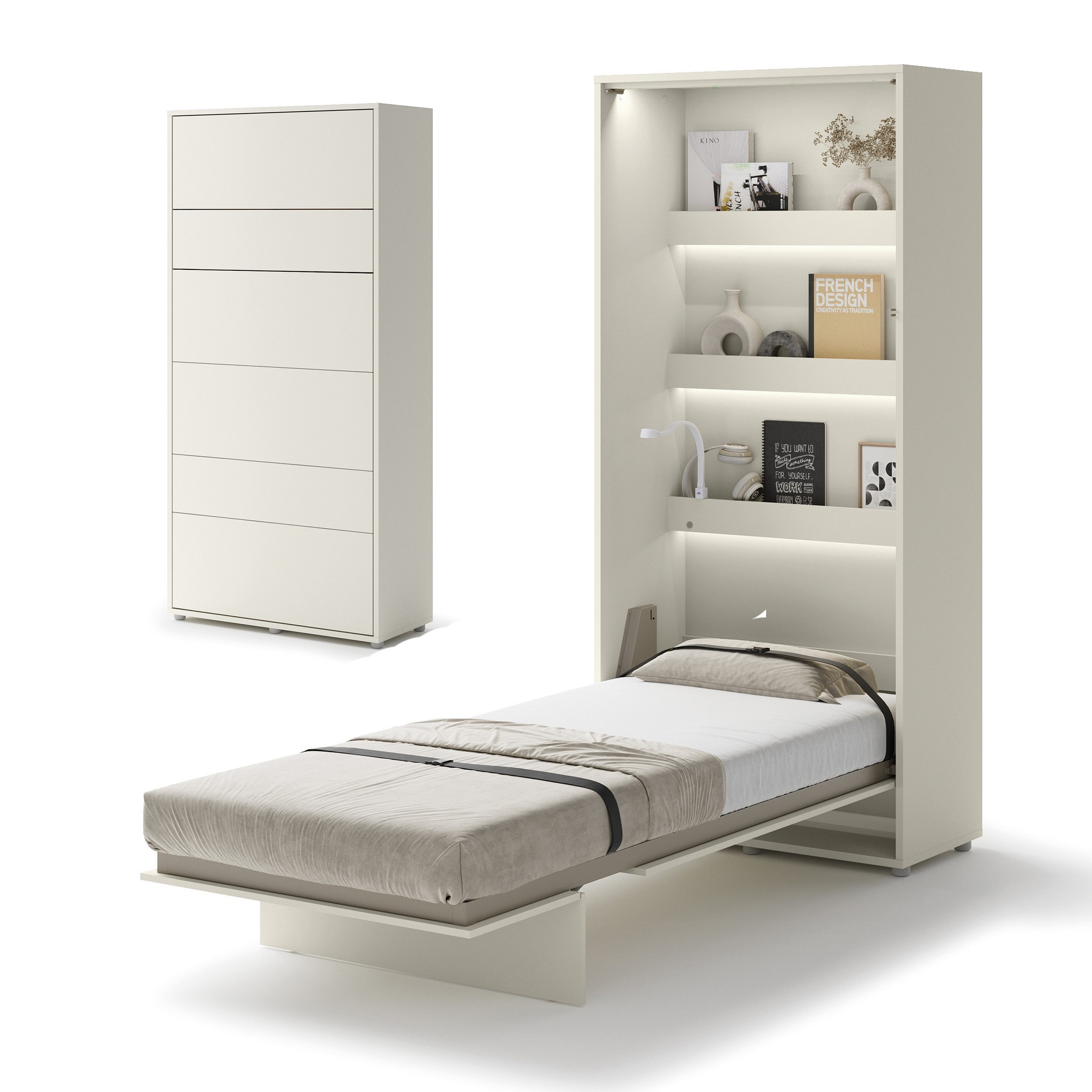 Friderik-EU Schrankbett Vertical Wandklappbett Lenart Bed Concept - inklusive Trageservice Vertikales Wandklappbett mit pneumatischer Hebehilfe, Soft-Close