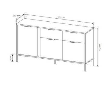 MOEBLO Kommode Nasturtium B 153 3D2S (Anthrazite, Golden-Metallgriffe, Sideboard Wohnzimmer Kommode Schlafzimmer Komodenschrank Highboard), B 153,1 cm / H 81,4 cm / T 39,5 cm