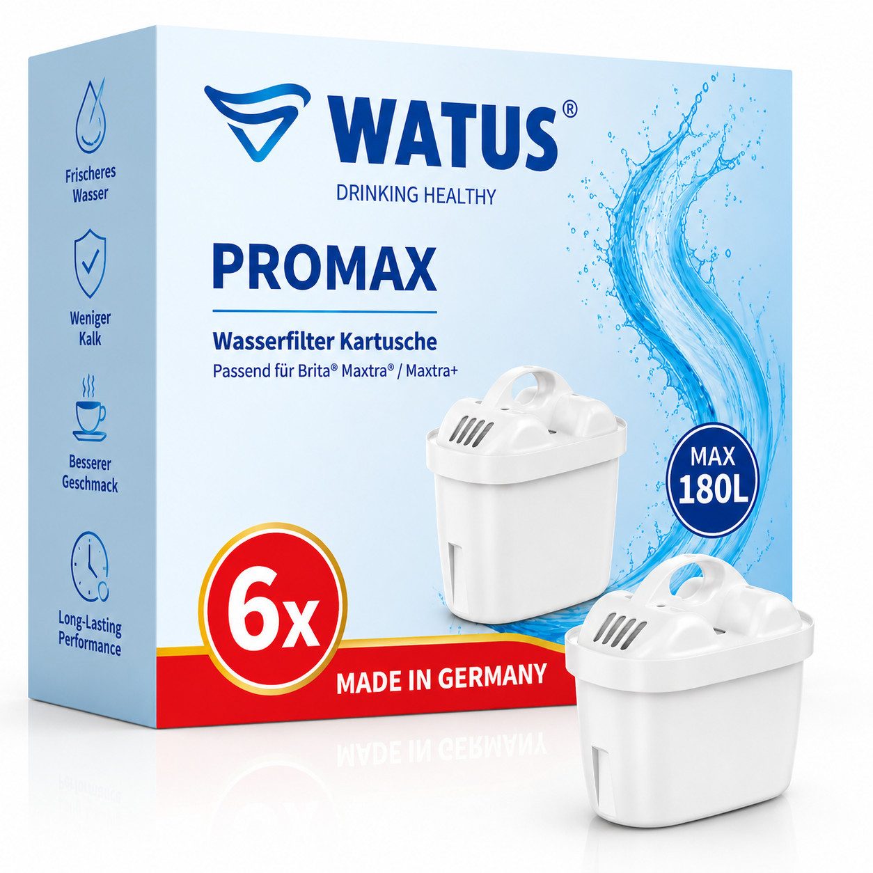 Watus Wasserfilter für Brita Kannen, Ersatz für Brita Maxtra + Filterkartuschen, Zubehör für BRITA Maxtra, Maxtra+, PerfectFit, Marella, Marella XL, Marella Cool, Style, Style XL, Aluna Kannenserie, 5-stufiges-Filtersystem