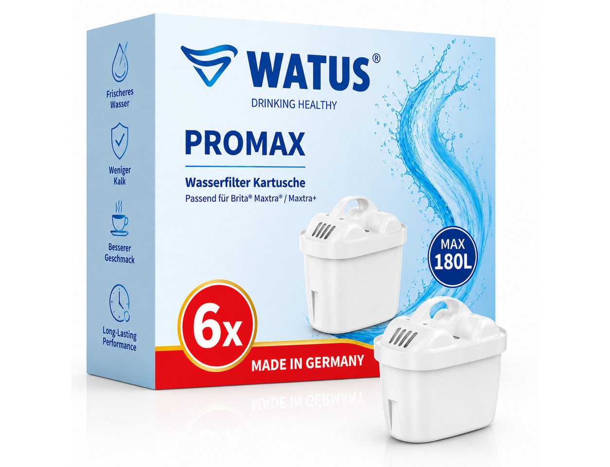 Watus Wasserfilter für Brita Kannen, Ersatz für Brita Maxtra + Filterkartuschen, Zubehör für BRITA Maxtra, Maxtra+, PerfectFit, Marella, Marella XL, Marella Cool, Style, Style XL, Aluna Kannenserie, 5-stufiges-Filtersystem