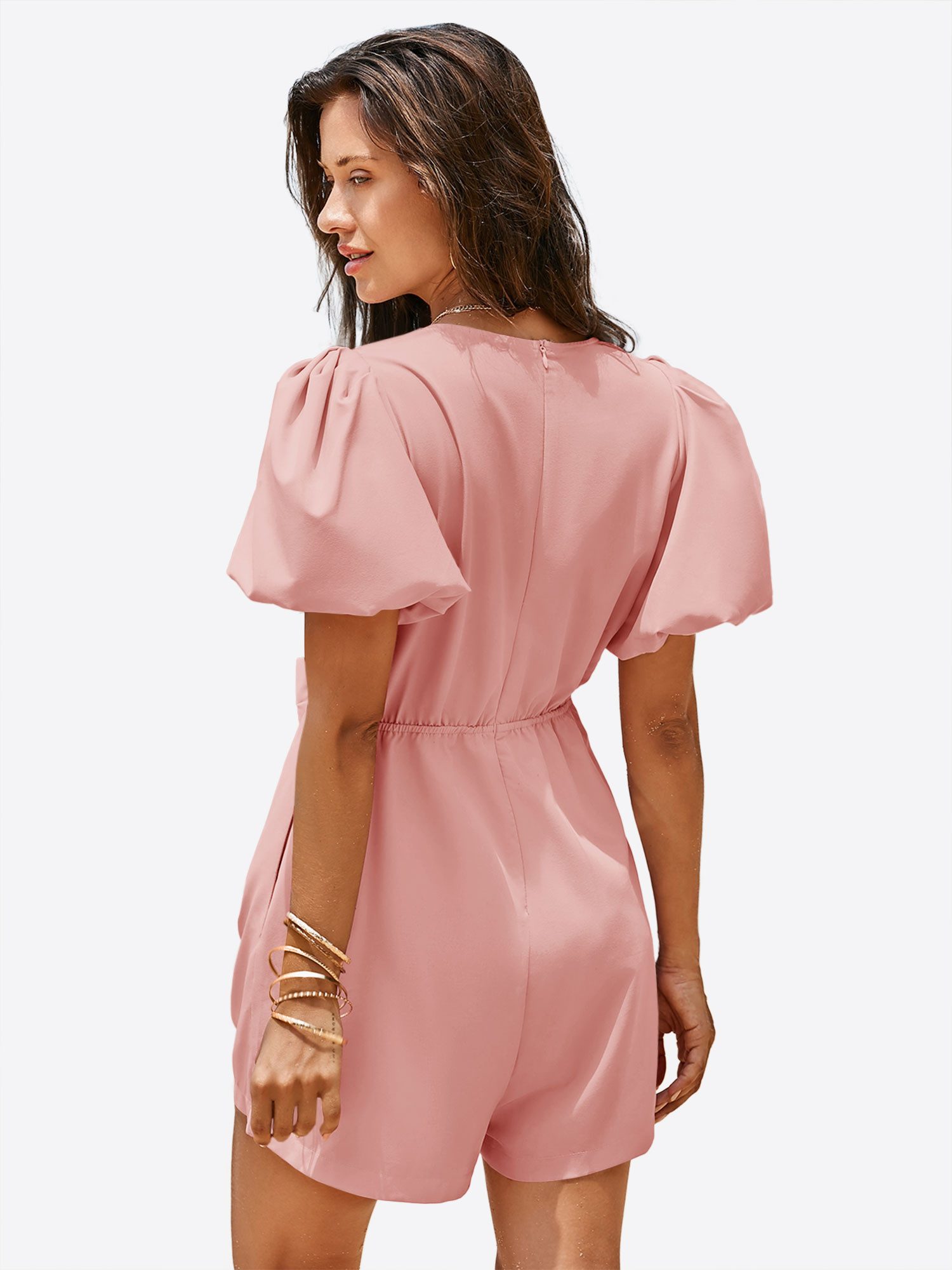 Imily Bela Strampler Damen Jumpsuits mit Schleife vorne und Puffärmeln (Packung, 1-tlg., 1per-Pack) einfarbig – Bild 3 von 5