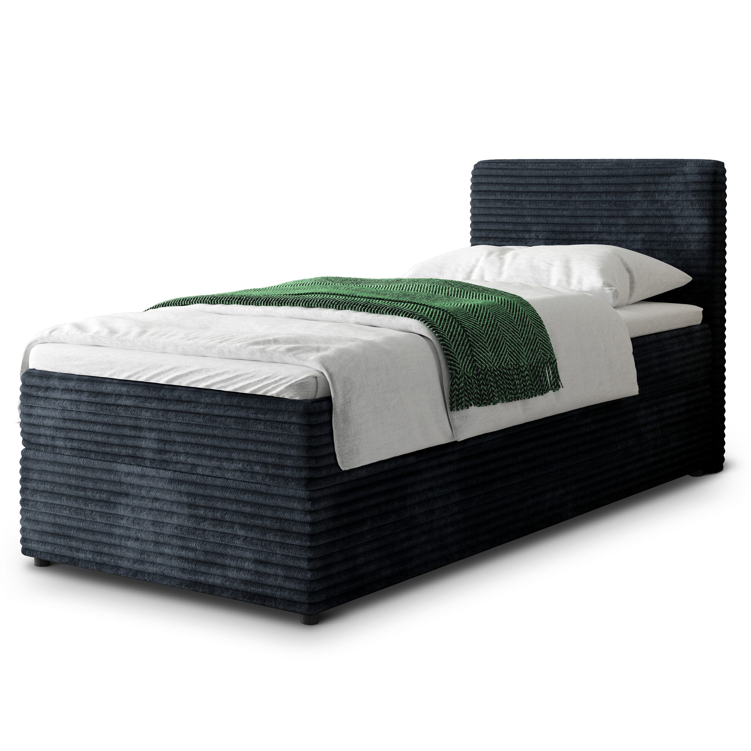 Masseno Boxbett PISA 100x200 cm mit Bonell Matratze und Topper, Einzelbett, Jugendbett, Polsterbett mit Kopfteil, Boxspringbett