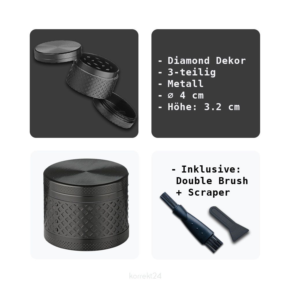 Coumo Kräutermühle Grinder Crusher, Schwarz, ⌀ 4cm, Metall Kräutermühle