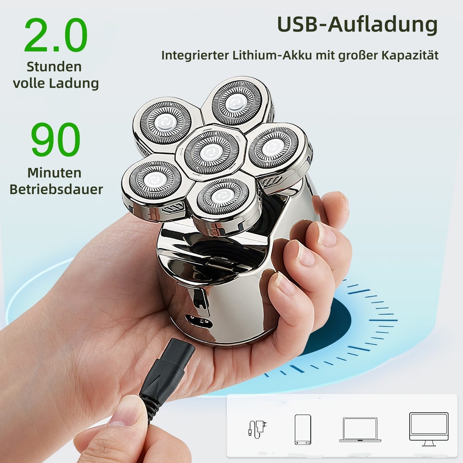Scttomon Elektrorasierer LK-8820, Aufsätze: 1, Langhaartrimmer, Haarschneider, Multifunktions Trimmer mit 6D-Floatkopf, Wet&Dry 6 IN 1 – Bild 4 von 5