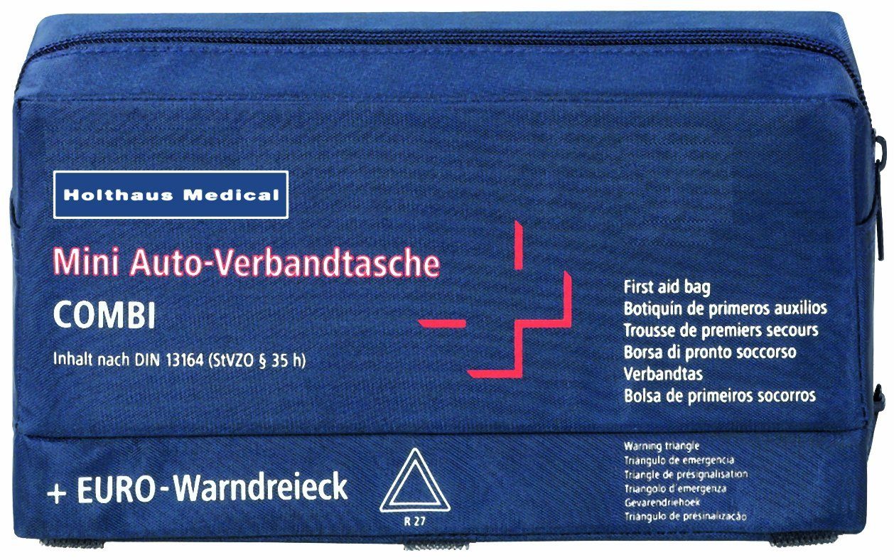 Holthaus Medical Wundpflaster Mini COMBI Verbandtasche blau, Inhalt DIN 13 164 + Warndreieck