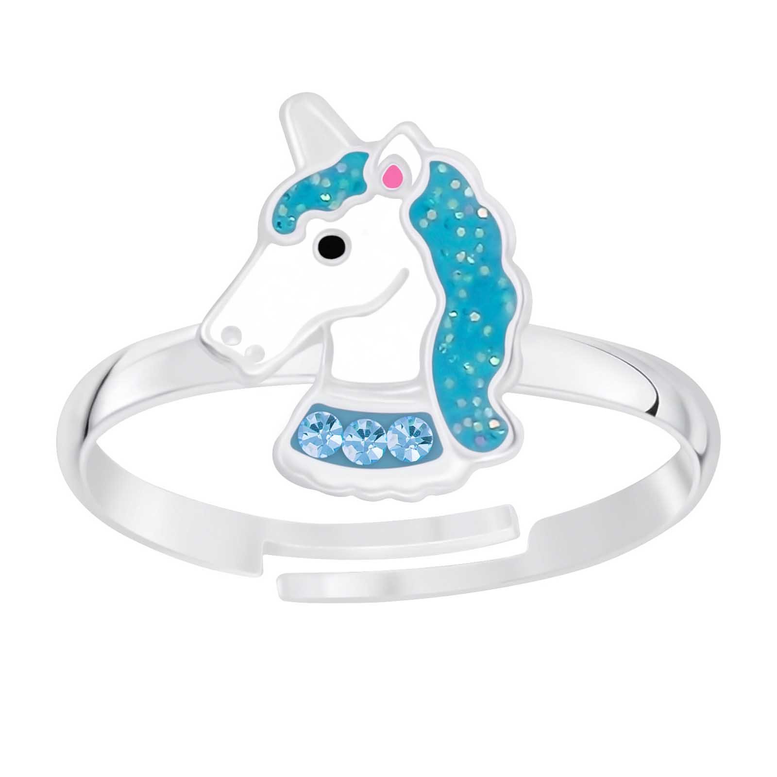 schmuck23 Fingerring Kinder Ring Pferd Einhorn 925 Silber, Kinderschmuck Mädchen Silberring Geschenk