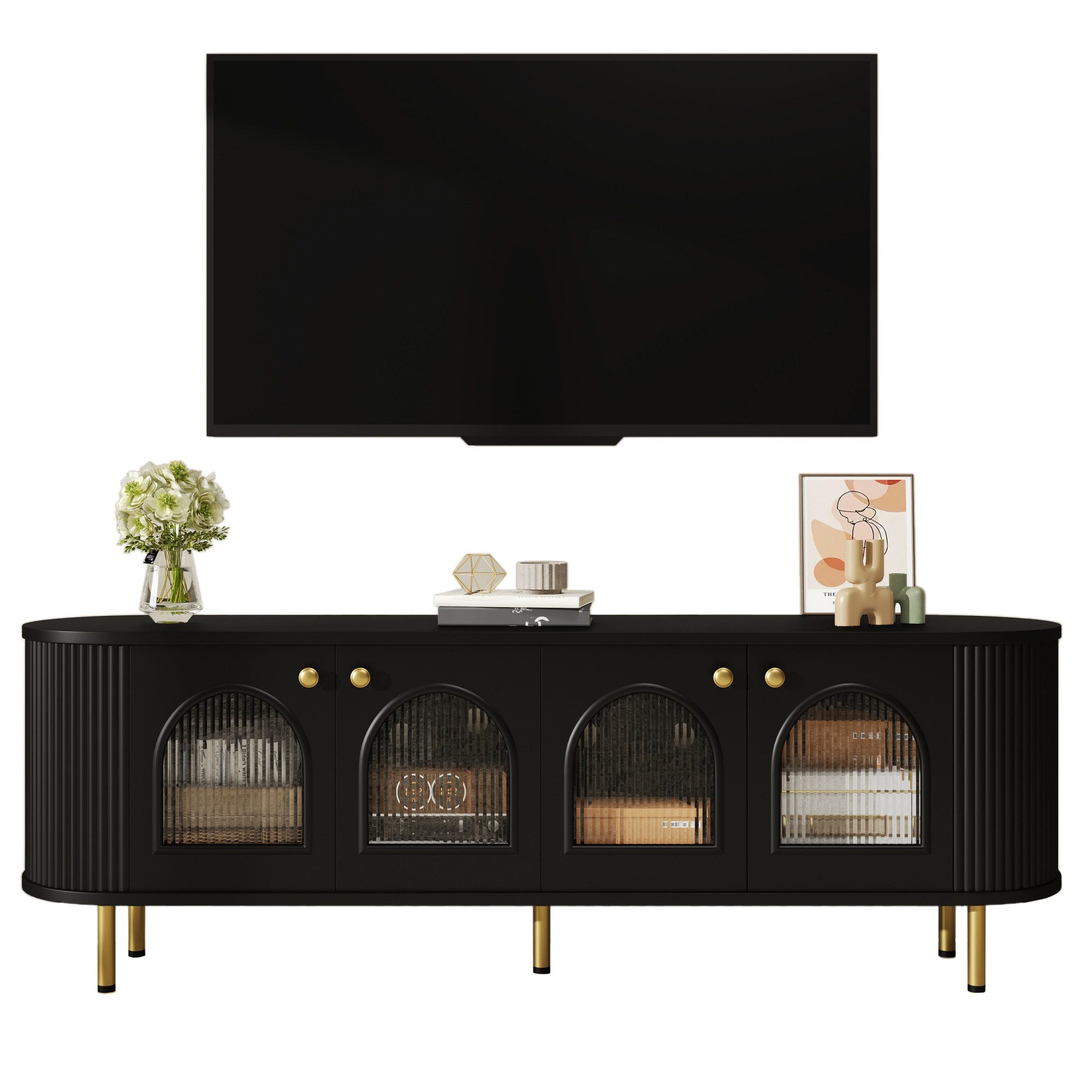 Refined Living TV-Schrank Lowboard mit Glastüren,Goldene günstig online kaufen
