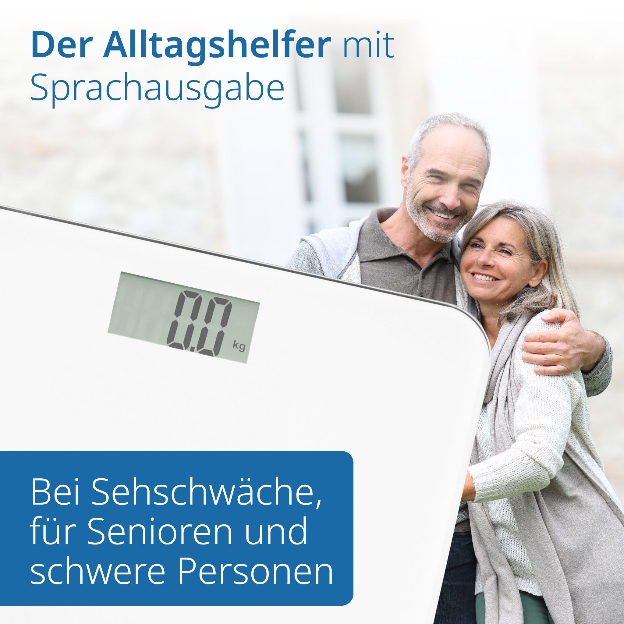 ADE Personenwaage digital, Körperwaage mit Sprachausgabe bis 250 kg, 5 Sprachen, sprechende Waage, ideal für Senioren, inkl. AAA Batterien