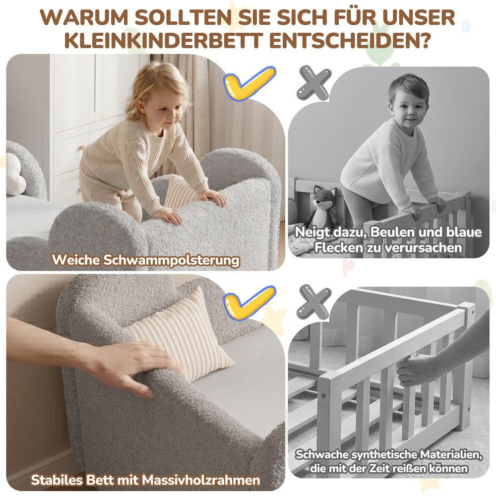 Meulbaty Kinderbett mit weichem Bodenbettgestell, extra breites Sicherheitsbett (1-tlg), für Mädchen und Jungen, ohne Matratze, 140 x 70 cm – Bild 3 von 5