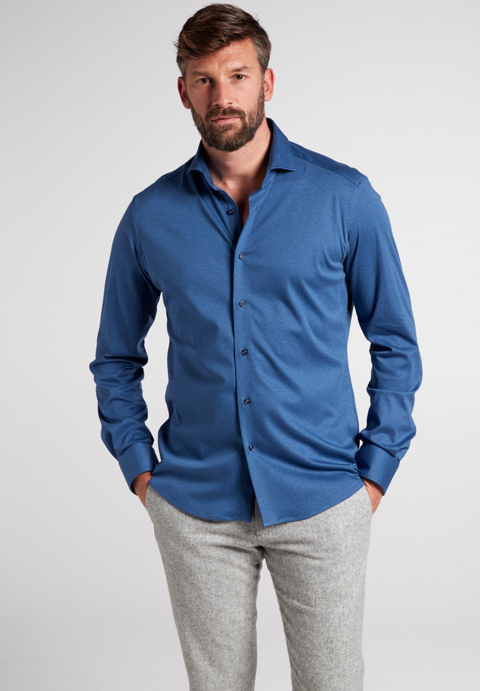 MODERN Eterna blau FIT Langarmhemd