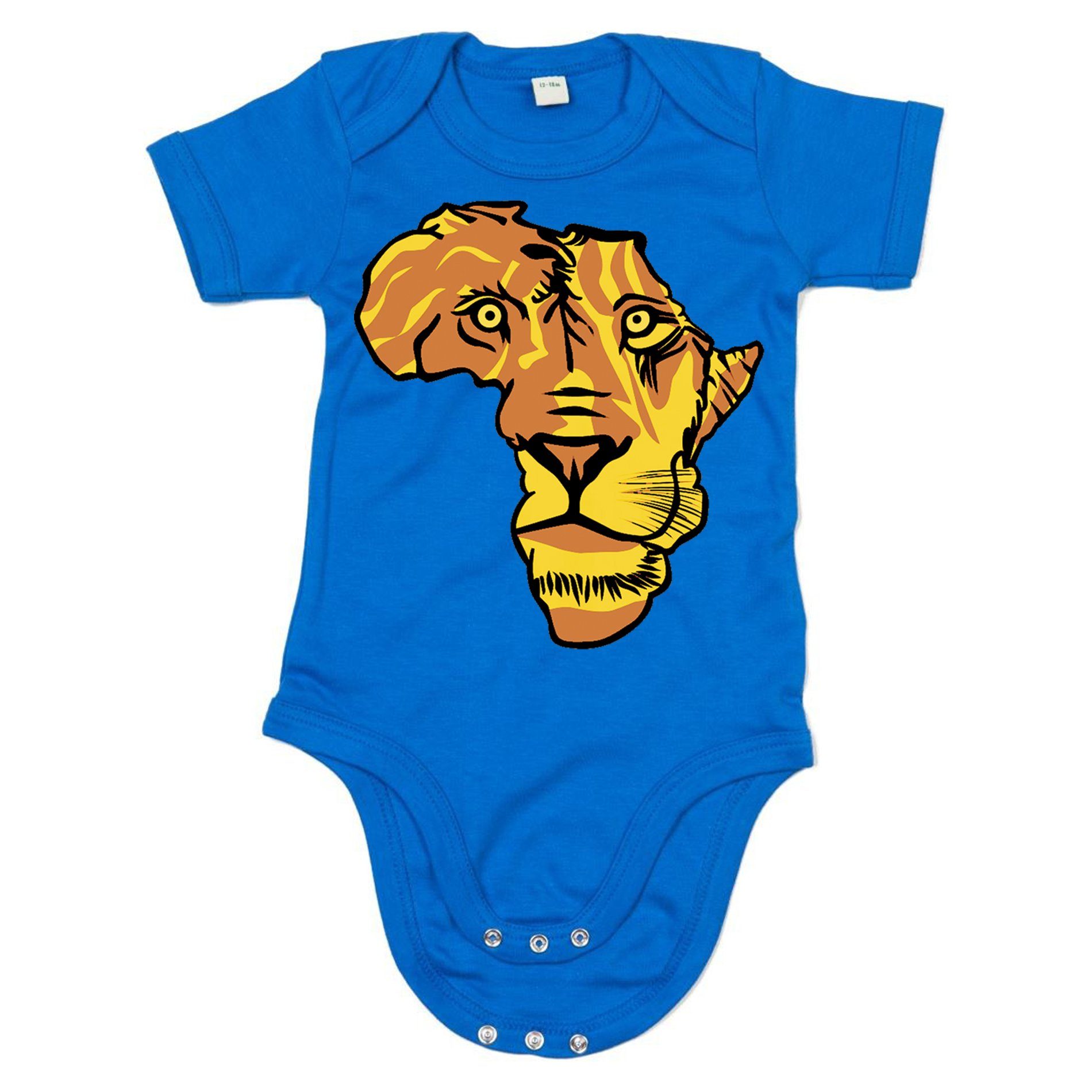 Blondie & Brownie Strampler Kinder Baby African Lion Afrika Löwe Raubkatze Kontinent Katze Blau
