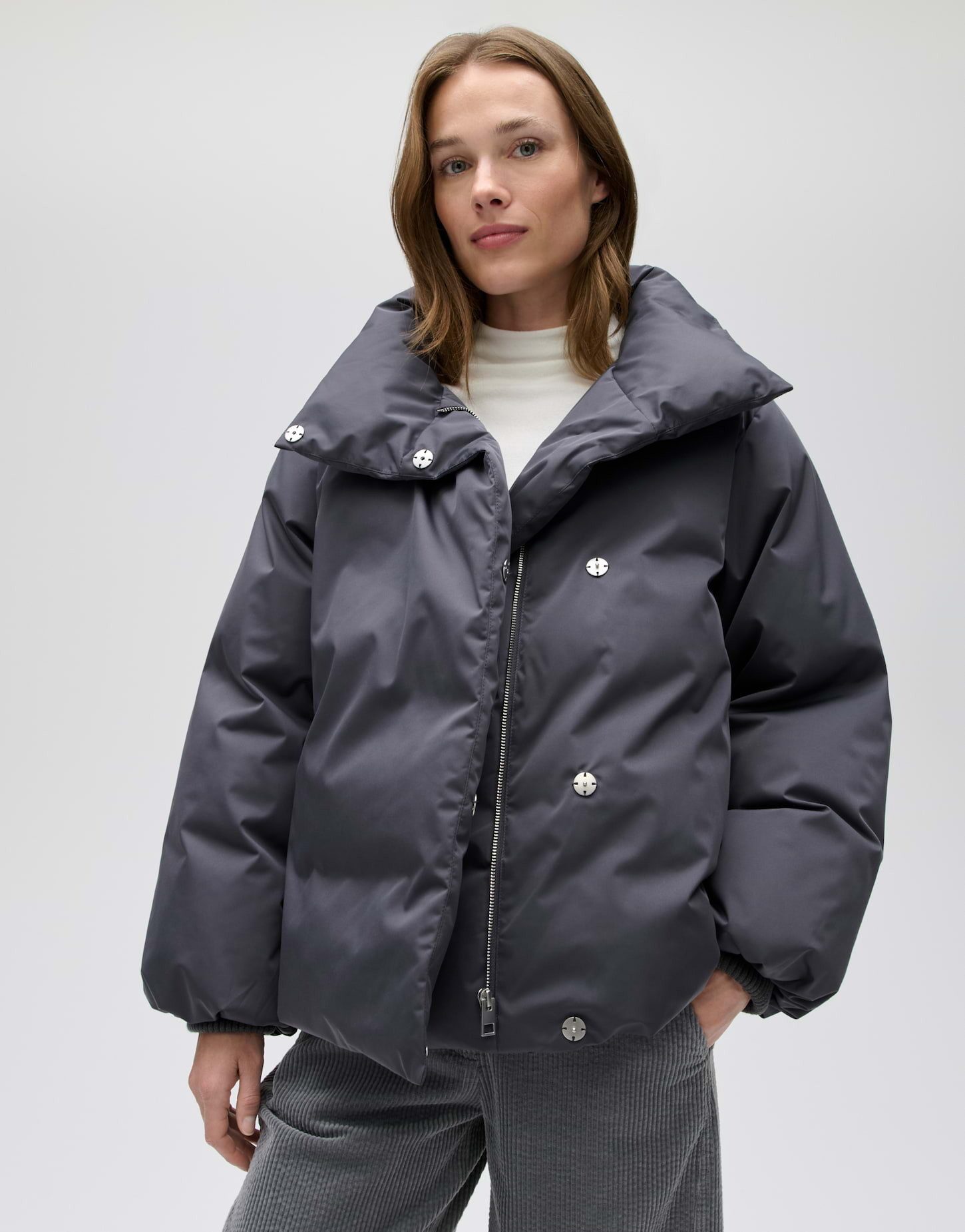 OPUS Winterjacke Horiza aus Webware mit wasserabweisender Funktion Oversized-Silhouette mit voluminösem Stehkragen und Ballonsaum