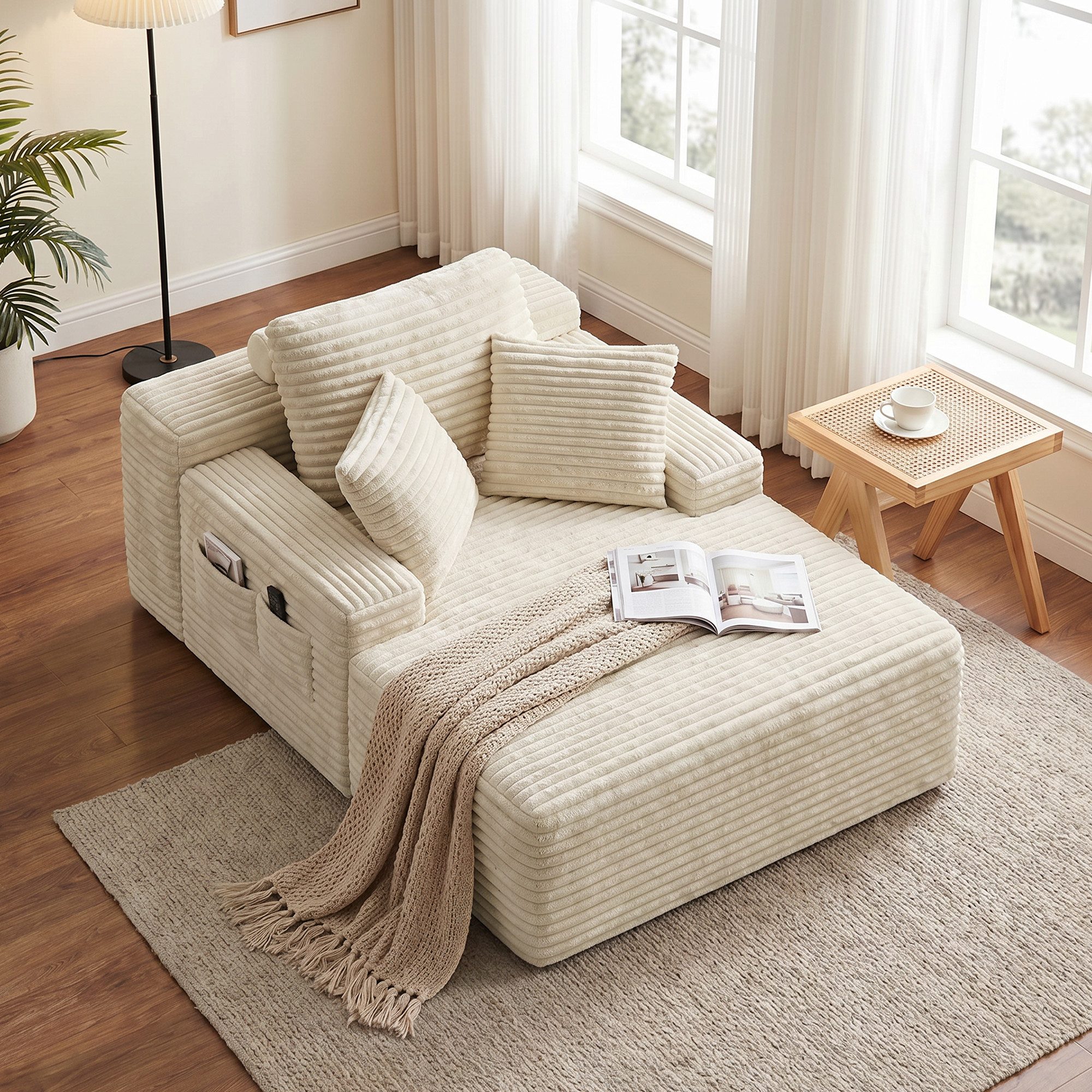 Bealife Schlafsofa Cordstoff Relaxsofa mit 3 Rückenkissen, 102x150x60 cm, kein Aufbau, sofort nutzbar