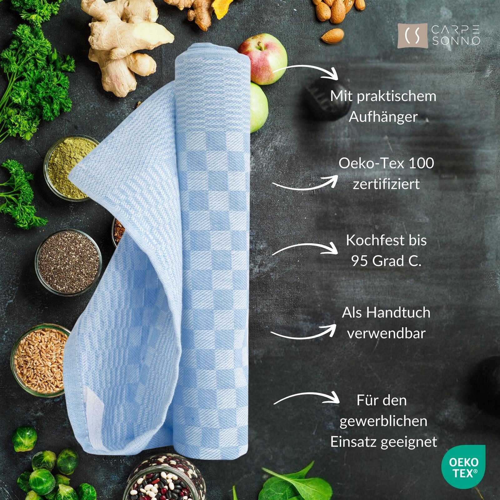 Carpe Sonno Geschirrtuch Grubentuch 100% Baumwolle Zwirn Qualität Allzwecktuch Küche Kochfest, (Spar-Set, 10-tlg., 10 Grubentücher), Gastro Geschirrhandtuch mit – Bild 3 von 5