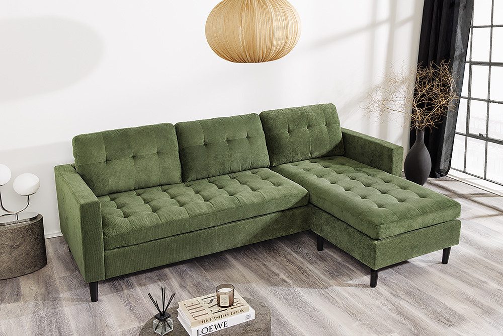 riess-ambiente Ecksofa STOCKHOLM 220cm grün · Couch mit Cordbezug und Feder günstig online kaufen