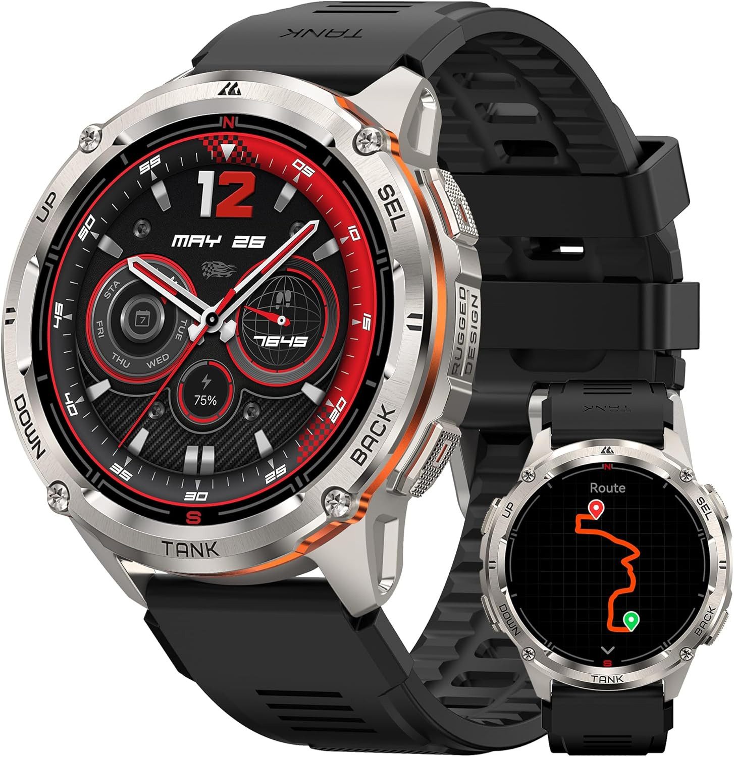 KOSPET Tank T3 Ultra 2 Smartwatch (android ios), Outdoor Smartwatch mit GPS, Edelstahlgehäuse und AMOLED Display