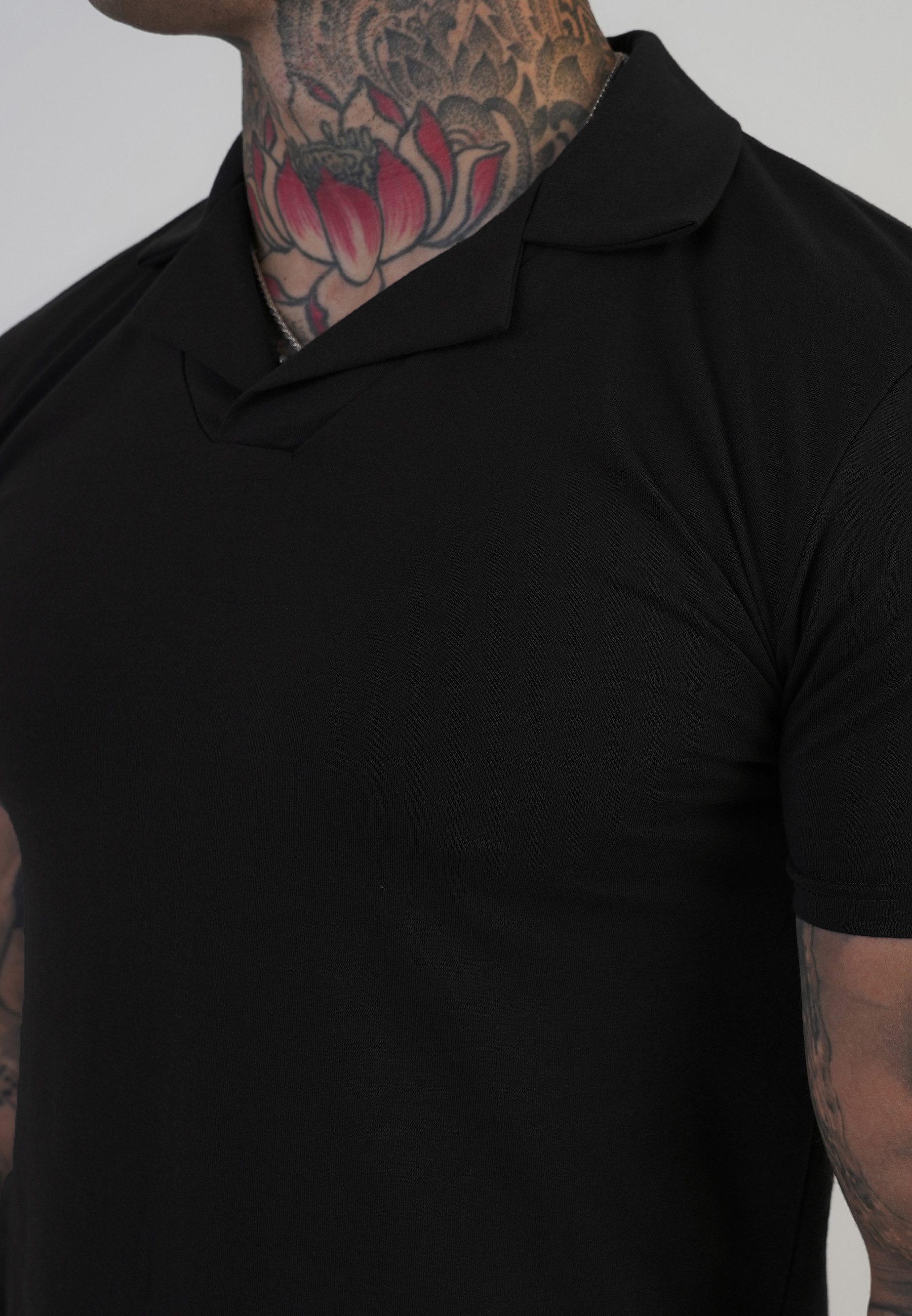 Siksilk T-Shirt SikSilk Herren Schwarzes Revere-Polo – Bild 2 von 5