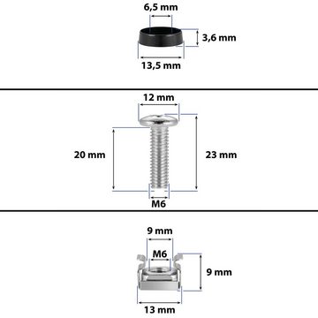 Poppstar Schrauben-Set Rack-Schrauben & Käfigmuttern M6 x 20mm für 10“ / 19“ Netzwerkschränke, (10 St), Serverschrank-Schrauben inkl. Unterlegscheiben