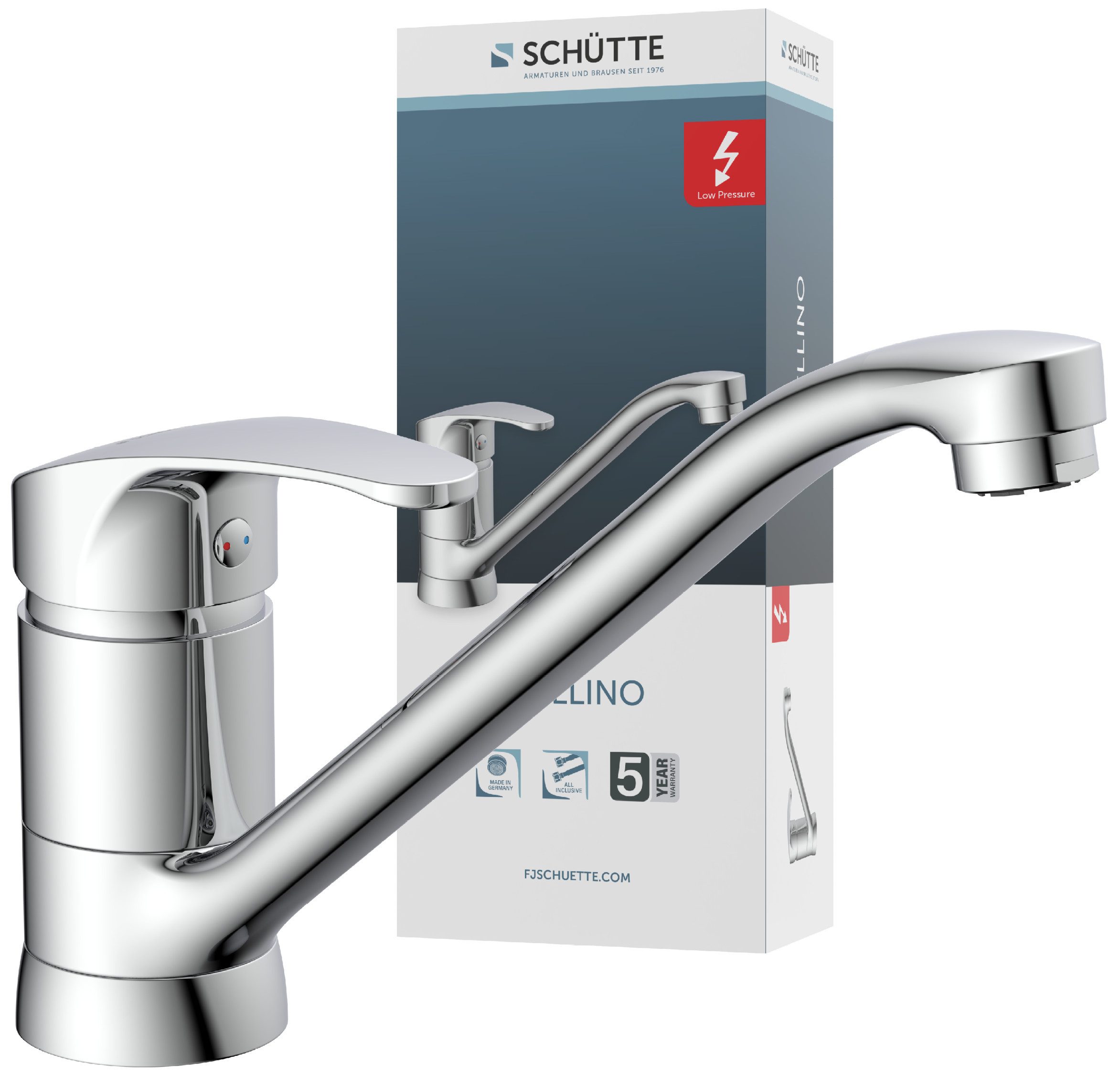 Schütte Spültischarmatur CELLINO Niederdruck Armatur Küche, 360° schwenkbarer Wasserhahn