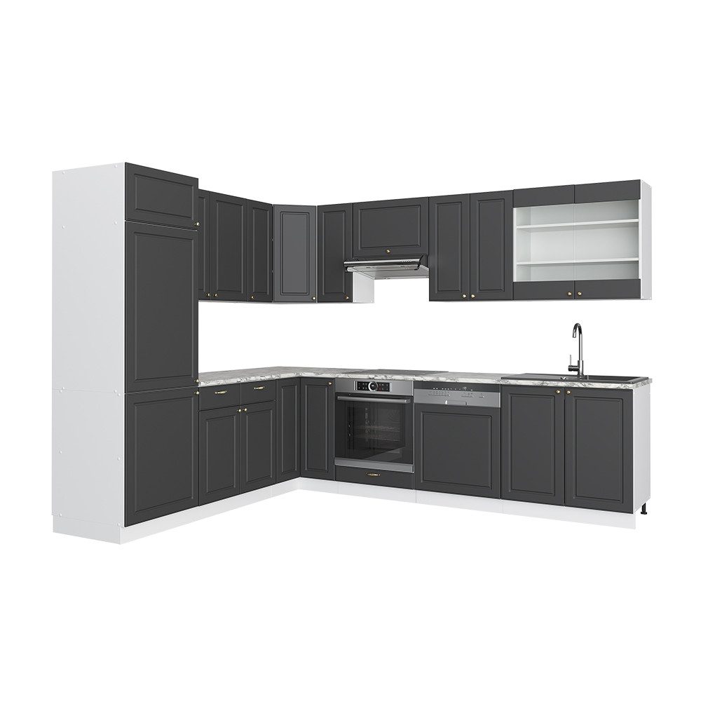 Vicco Winkelküche R-Line, Schwarz Hochglanz/Goldkraft Eiche, günstig online kaufen